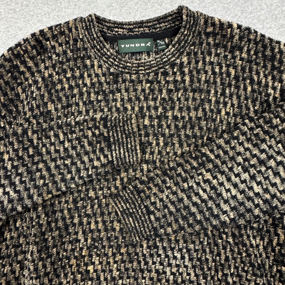 Vintage Tundra 3D Knit Sweater Mens XL Canada Hip Hop Cosby Textured Brown Black